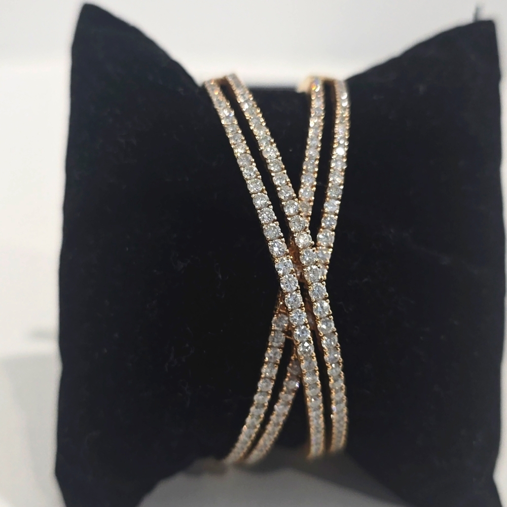 ✅ 18K YG 5.45 CT Natural Diamond Cuff Trinity Bangle Bracelet 27g ⭐ NWT